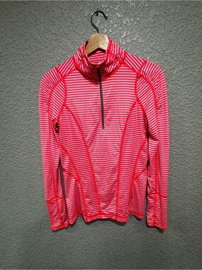 Zella Pink Striped Long-Sleeve Swim Coverup with Zip Neck